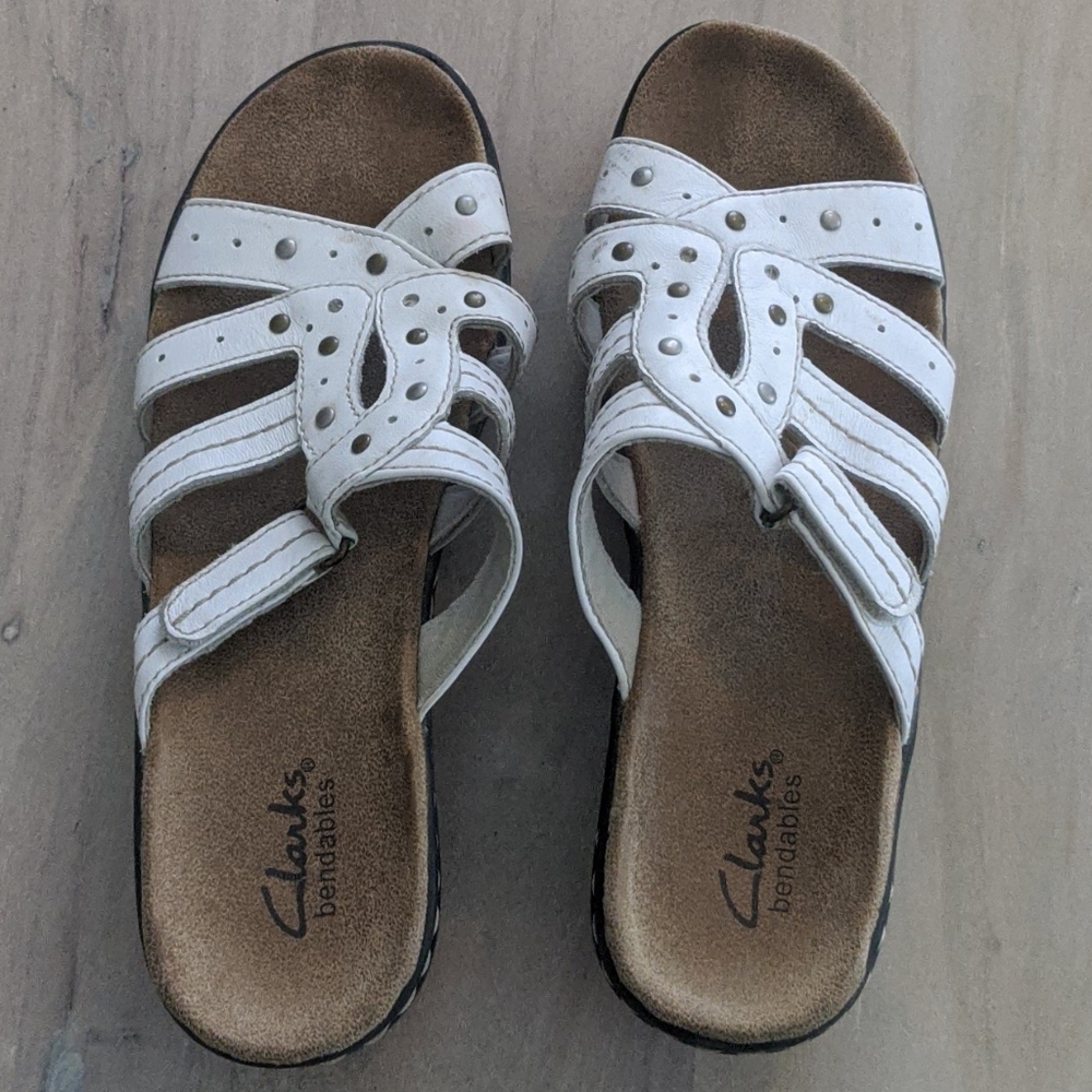 Clarks Bendables Studded Sand Mule Wedges
